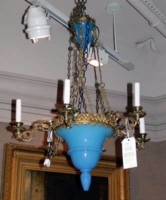 Lot 467 - Rococo Style Blue Opaline Six-Light Chandelier