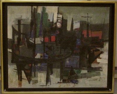 Lot 63 - Zvi Mairovich Israeli, 1911-1973 HARBOR SCENE...