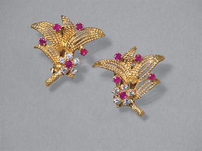 Lot 26 - Pair of Ruby & Diamond Earclips