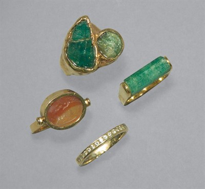 Lot 30 - One Carnelian Intaglio & Three Gem-Set Rings