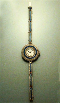 Lot 485 - Edwardian Diamond and Enamel Wristwatch