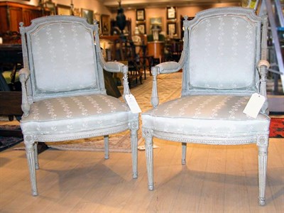 Lot 1402 - Pair of Louis XVI Style Painted Fauteuils
