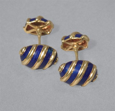 Lot 58 - Pair of Gold & Blue Enamel Cufflinks