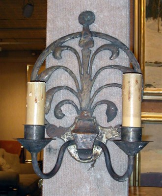 Lot 235 - Pair of Pewter Two-Light Sconces