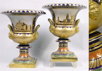 Lot 305 - Pair of Paris Porcelain Cobalt Urns