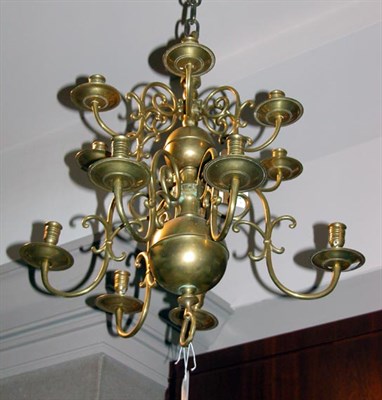 Lot 1360 - Georgian Style Brass Twelve-Light Chandelier