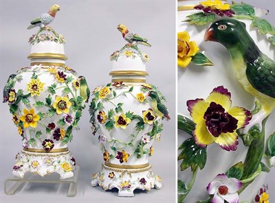 Lot 526 - Pair of Meissen Style Porcelain Covered Jars...