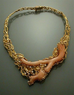 Lot 448 - Gold, Branch Coral and Diamond Necklace