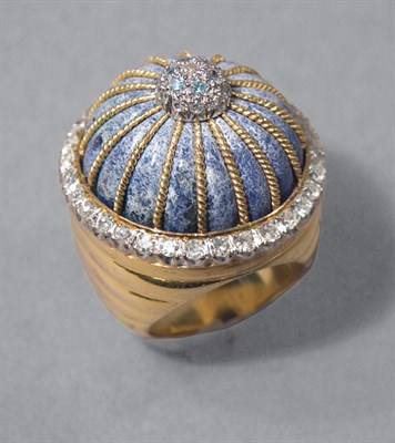 Lot 143 - Lapis & Diamond Dome Ring
