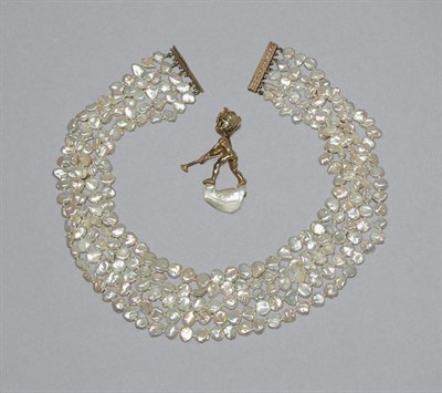 Lot 609 - Five Strand Freshwater Pearl Torsade Necklace and Cupid Pin