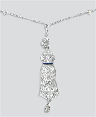 Lot 476 - Diamond and Synthetic Sapphire Pendant and Chain