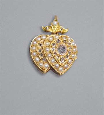 Lot 44 - Antique Gold, Diamond & Pearl Heart Pendant