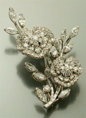 Lot 506 - Diamond Flower Clip-Brooch