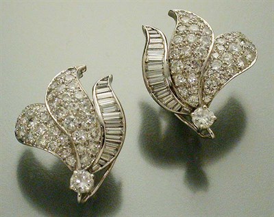 Lot 504 - Pair of Diamond Leaf Earclips