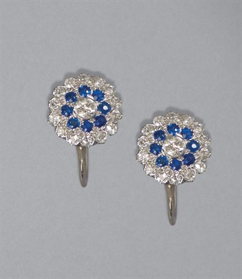 Lot 169 - Pair of Diamond, Sapphire & Simulated Sapphire Earrings