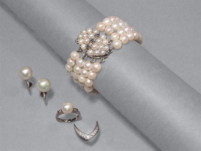 Lot 176 - Group of Cultured Pearl Jewelry & Diamond Ring