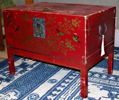 Lot 4110 - Chinese Painted Red Leather Trunk Late...