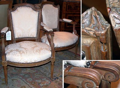 Lot 4125 - Pair of Louis XVI Carved Beechwood Fauteuils...