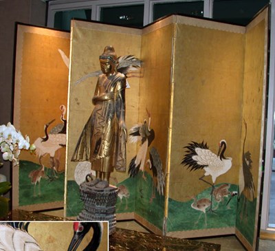 Lot 4101 - Japanese Six-Panel Screen Meiji Period, 19th...