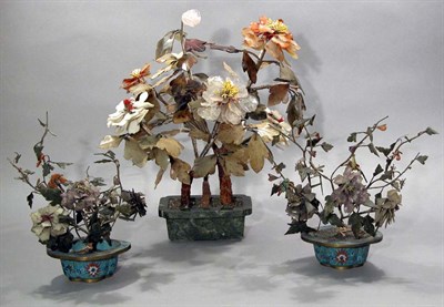 Lot 4092 - Pair of Chinese Hardstone Plants Set in...