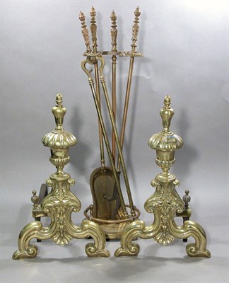 Lot 4175 - Pair of Baroque Style Brass Andirons Each...