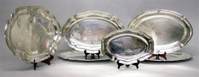 Lot 4149 - Four Continental Silver Shaped Oval Platters...