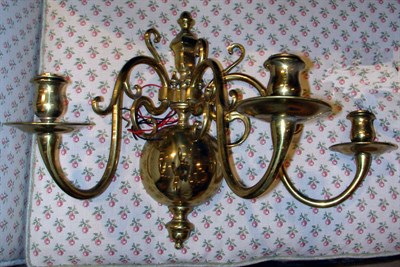 Lot 1377 - Pair of Georgian Style Brass Three-Light Sconces