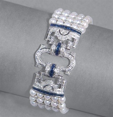 Lot 95 - Cultured Pearl, Diamond & Sapphire Bracelet