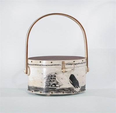 Lot 2158 - Scrimshaw and Rosewood Purse Oval with strap...