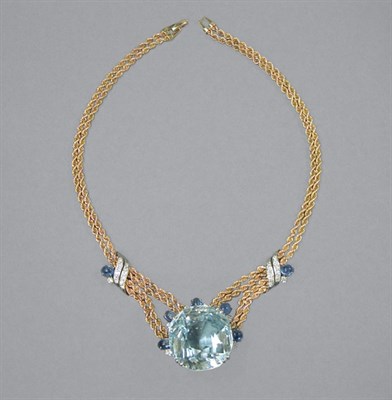 Lot 138 - Gold, Aquamarine , Diamond & Sapphire Necklace