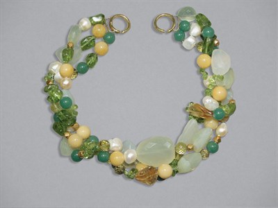 Lot 111 - Triple Strand Multi-Stone Bead & Gold Necklace