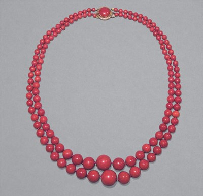 Lot 68 - Double Strand Oxblood Coral Bead Necklace