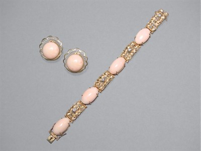Lot 70 - Angel Skin Coral Bracelet & Pair of Earclips
