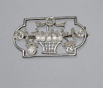 Lot 320 - Pearl & Diamond Basket Pin