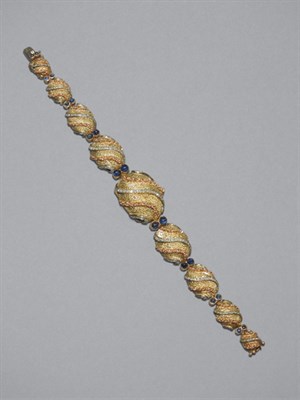 Lot 372 - Tri-Color Gold, Diamond & Sapphire Bracelet-Watch