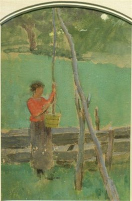 Lot 142 - Theodore Robinson 1852-1896 GIRL AT WELL...