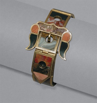 Lot 313 - Antique Gold and Agate Slide Bracelet
