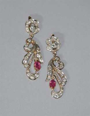 Lot 311 - Pair of Ruby & Diamond Pendant-Earrings