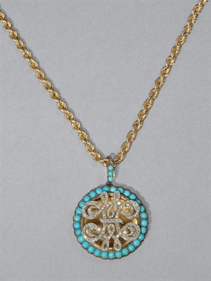 Lot 136 - Diamond & Turquoise Pendant & Chain
