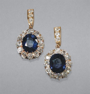 Lot 336 - Pair of  Antique Sapphire & Diamond Pendant-Earrings