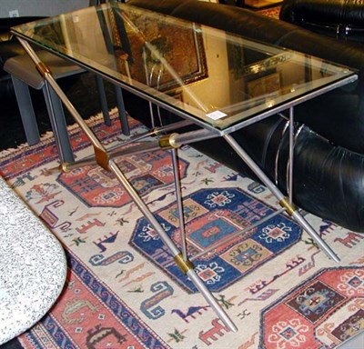 Lot 145 - Steel and Brass Glass Top Coffee Table Height...