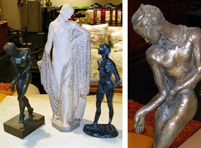 Lot 155 - Three Art Deco Style Metal and Ceramic Figures...