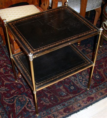Lot 492 - Pair of Brass and Leather Two-Tier Side Tables