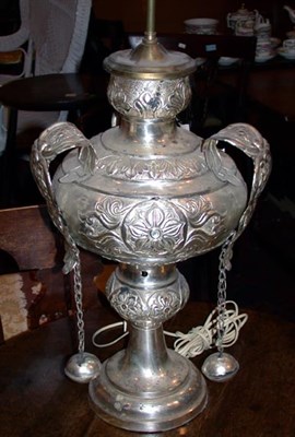 Lot 278 - Silver Plated Urn-Form Two-Light Lamp