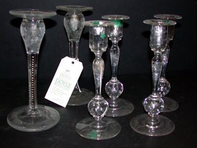 Lot 287 - Pair and a Set of Four Glass Candlesticks