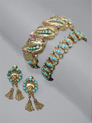 Lot 383 - Group of Gold & Turquoise Jewelry