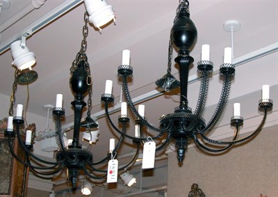 Lot 1363 - Pair of Black Metal Scrolled Arm Eight-Light...