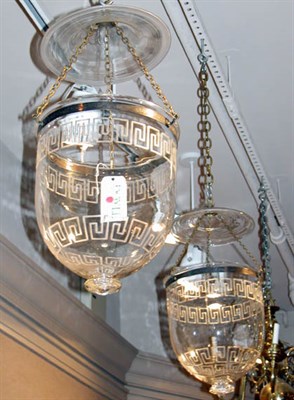Lot 1371 - Pair of Etched Glass Hanging Lanterns