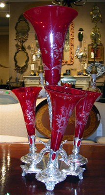 Lot 1407 - Victorian Style Ruby Flashed Glass and Silver...