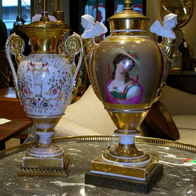 Lot 1395 - Two Sevres Style Porcelain Urn-Form Lamps